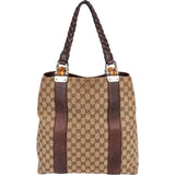 Gucci Monogram GG Large Bamboo Tote Handbag