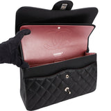 Chanel Quilted Caviar Leather Palladium Double Flap Jumbo Crossbody Bag