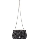 Chanel Sequin Tweed Palladium CC Jumbo Double Flap Crossbody Bag