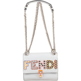 Fendi Light Blue Leather Can I Studded Emblem Crossbody Bag