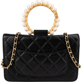 Chanel Quilted Lambskin Pearl Handle Wallet On Chain Crossbody Bag
