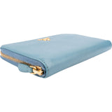 Prada Blue Saffiano Leather Zip Around Wallet