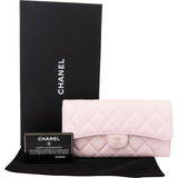 Chanel Pink Quilted Caviar Leather Classic Long Flap Wallet