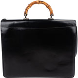 Gucci Black Leather Bamboo Briefcase Handbag