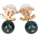 Chanel CC Emblem Glitter Ball Drop Earrings
