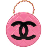 Chanel Iconic Quilted Patent Leather Round Vanity Handbag