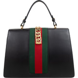 Gucci Black Leather Sylvie Large Top Handle Handbag