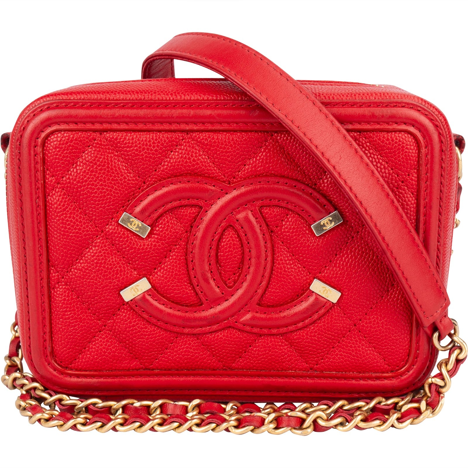 Chanel Quilted Caviar Leather Small Filigree Vanity Case Crossbody - vintageandkickz