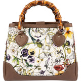 Gucci Floral Canvas Bamboo Handle Handbag