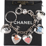 Chanel Silver Heart Charm Keychain Ring Holder Bag Charm