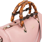 Gucci Pink Pebbled Leather Bamboo Top Handle Handbag