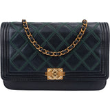 Chanel Leather Green Stitching BoyWallet On Chain Crossbody Bag