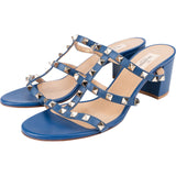 Valentino Garavani Blue Leather Rockstud Block Heel Sandal Sandals (40)