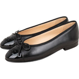Chanel Black Lambskin Patent Cap Toe CC Ballerina Flats (34)