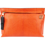 Loewe Orange Lizard-Embossed Leather T Pouch