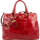 Prada Red Vitello Shine Leather Tote Handbag
