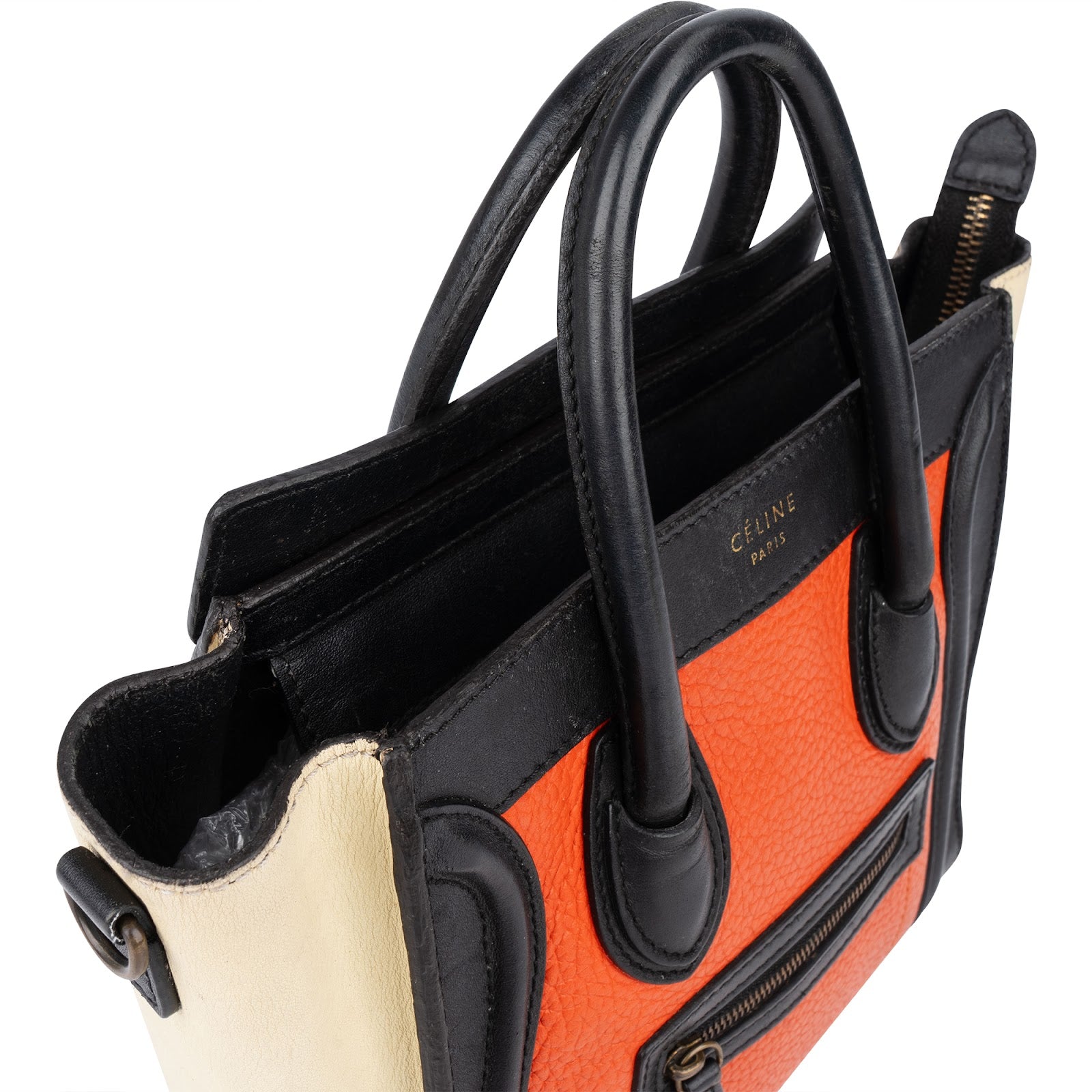 Celine Tricolor Grained Leather Luggage Handbag - vintageandkickz