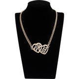 Chanel Gold Crystal Embellished Interlocking Heart Emblem Short Necklace