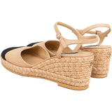 Chanel Beige Leather Cap Toe CC Tweed Wedge Espadrilles Sandals (40)