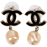 Chanel Enamel CC Pearl Drop Earrings
