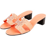 Hermès Pink Leather Suede Crystal Studded Oasis Oran Heel Sandals (38)