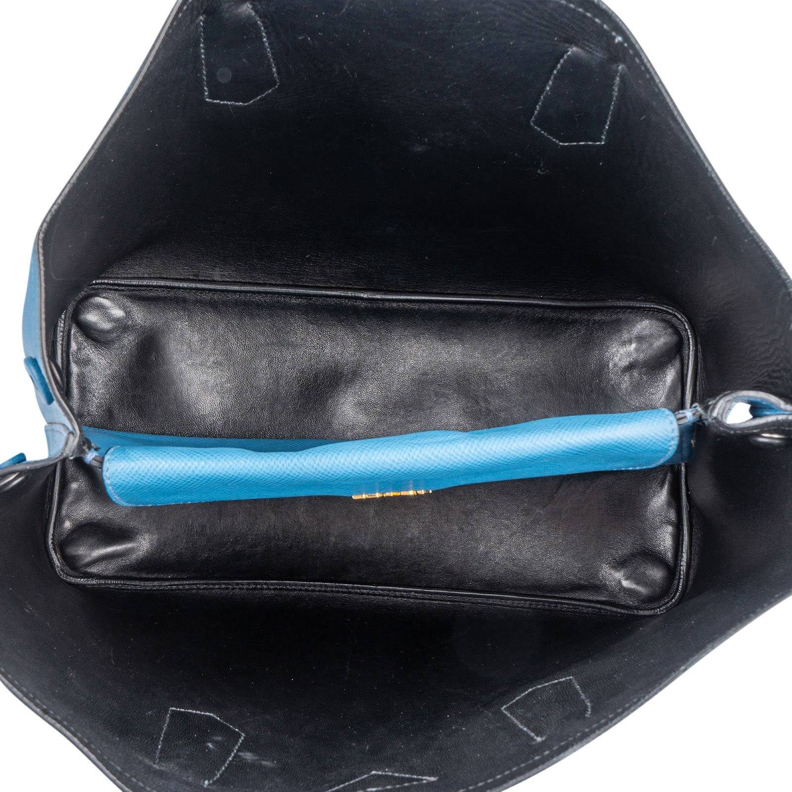 Prada Blue Saffiano Leather Double Handbag - vintageandkickz