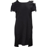 Fendi Black Wool Leather Bow Shoulder Shift Short Sleeve Dress (IT38)