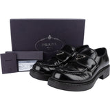 Prada Black Spazzolato Triangle Leather Loafer Shoes (39)