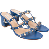 Valentino Garavani Blue Leather Rockstud Block Heel Sandal Sandals (40)