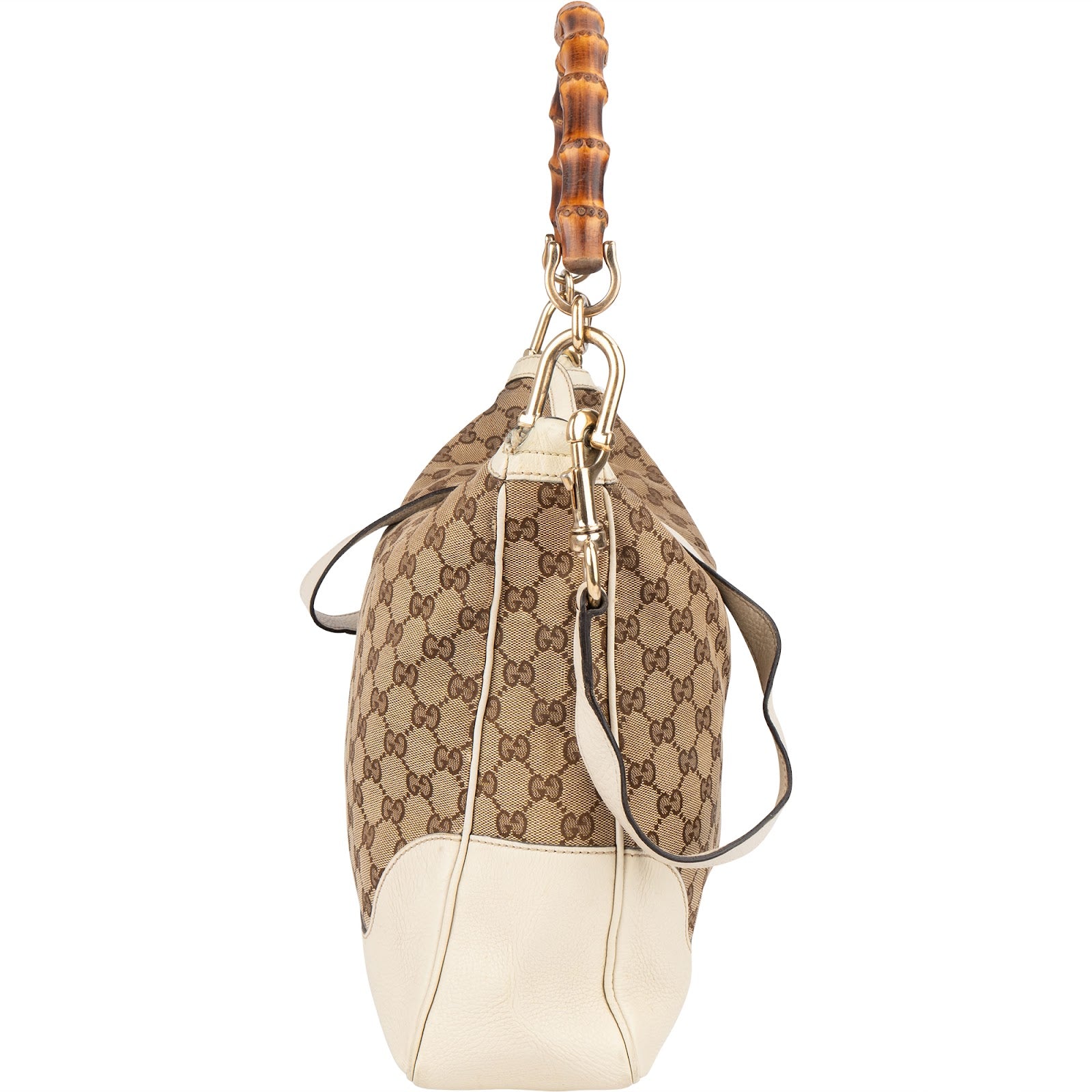 Gucci Monogram GG Canvas Bamboo Hobo Shoulder Bag - vintageandkickz