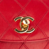 Chanel Red Quilted Stitched Lambskin Vintage CC Belt Crossbody Bag