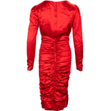 Dolce & Gabbana Red Silk Ruched V-Neck Longsleeve Dress (IT42)