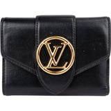 Louis Vuitton Noir Leather LV Circle Emblem Compact Wallet