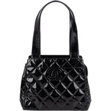 Chanel Quilted Patent Leather CC Small Tote Handbag