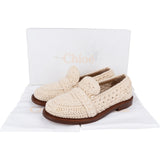 Chloé Brown Leather Cream Crochet Cotton Loafers Shoes (36,5)