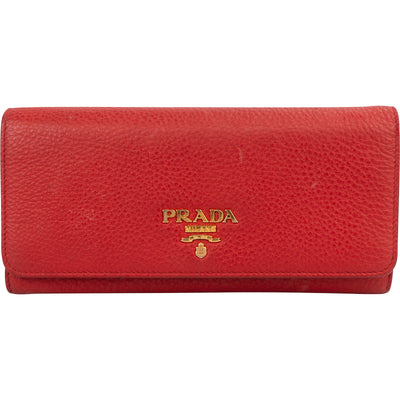 Prada Red Pebbled Leather Continental Wallet