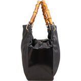Gucci Black Leather Nylon Bamboo Top Handle Handbag