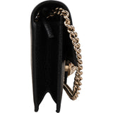 Gucci Black Leather Interlocking GG Wallet On Chain Crossbody Bag