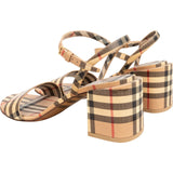 Burberry Nova-Check Monogram Patent Leather Cornwall Block Heel Sandals (39)