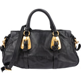 Prada Black Soft Calfskin Buckle Satchel Handbag