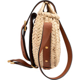 Chloé Raffia Grained Calfskin Marcie Small Round Saddle Crossbody Bag