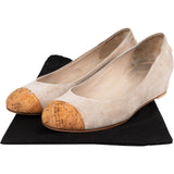 Chanel Beige Suede Cork Cap Toe Wedge Ballerina Flats (37)