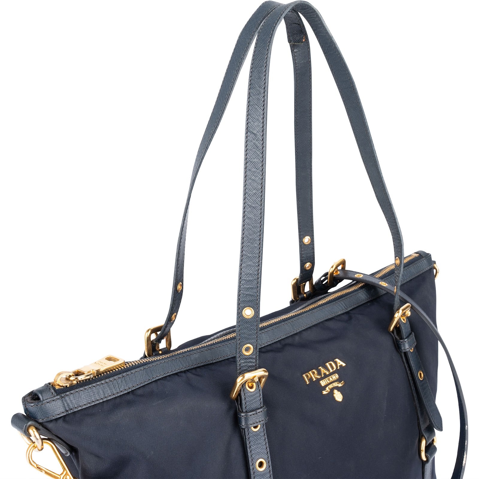 [🔄️B23 / F53] Prada Tessuto Saffiano Buckle Tote Shoulder Bag - vintageandkickz
