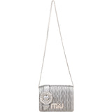 Miu Miu Metallic Silver Matelassé Nappa Leather Crystal Small Crossbody Bag