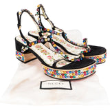 Gucci Black Suede Flowers Scamosciato Crystal Mira Platform Sandals (39)