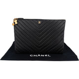 Chanel Caviar Leather Chevron Charms Clutch