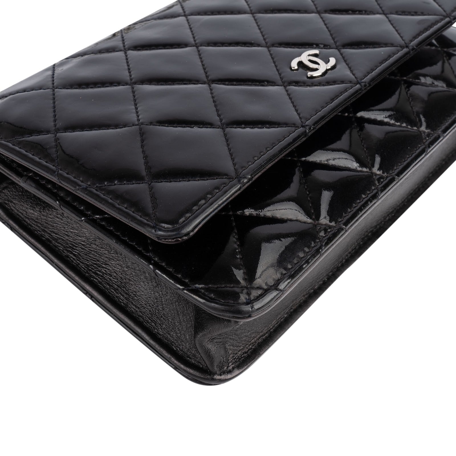 Chanel Quilted Patent Leather Wallet On Chain Crossbody Bag - vintageandkickz