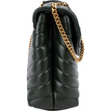 Yves Saint Laurent Dark Green Quilted Calfskin Medium Loulou Crossbody Bag