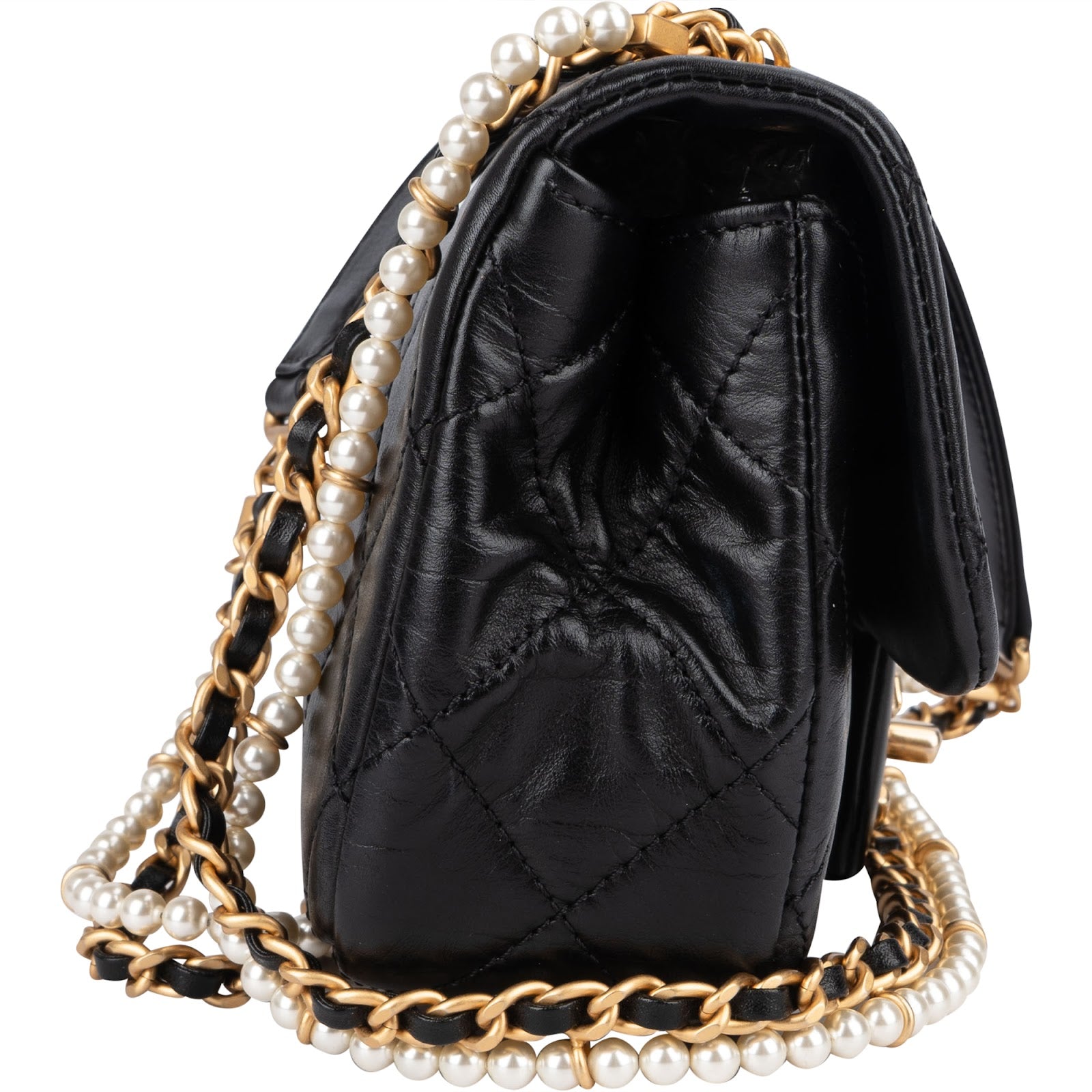 Chanel Quilted Lambskin Pearl Mini Single Flap Crossbody Bag - vintageandkickz
