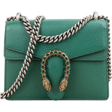 Gucci Grained Green Leather Dionysus Crystal Small Crossbody Bag